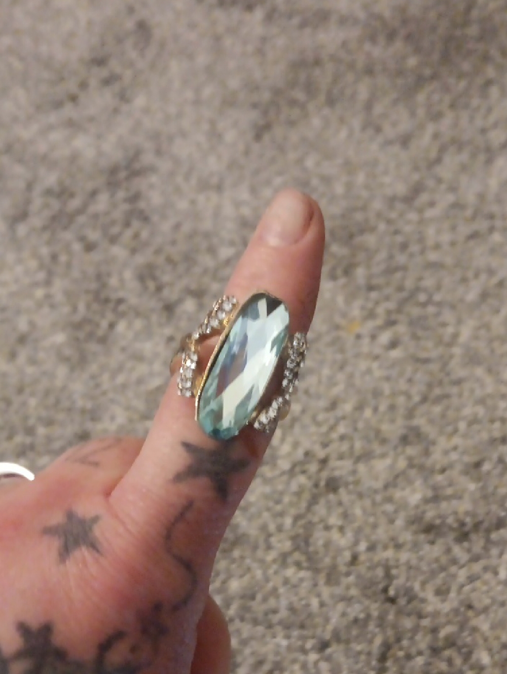Gold Ring with Aqua Oval Crystal and Clear Accent Stones - Women Jewelry